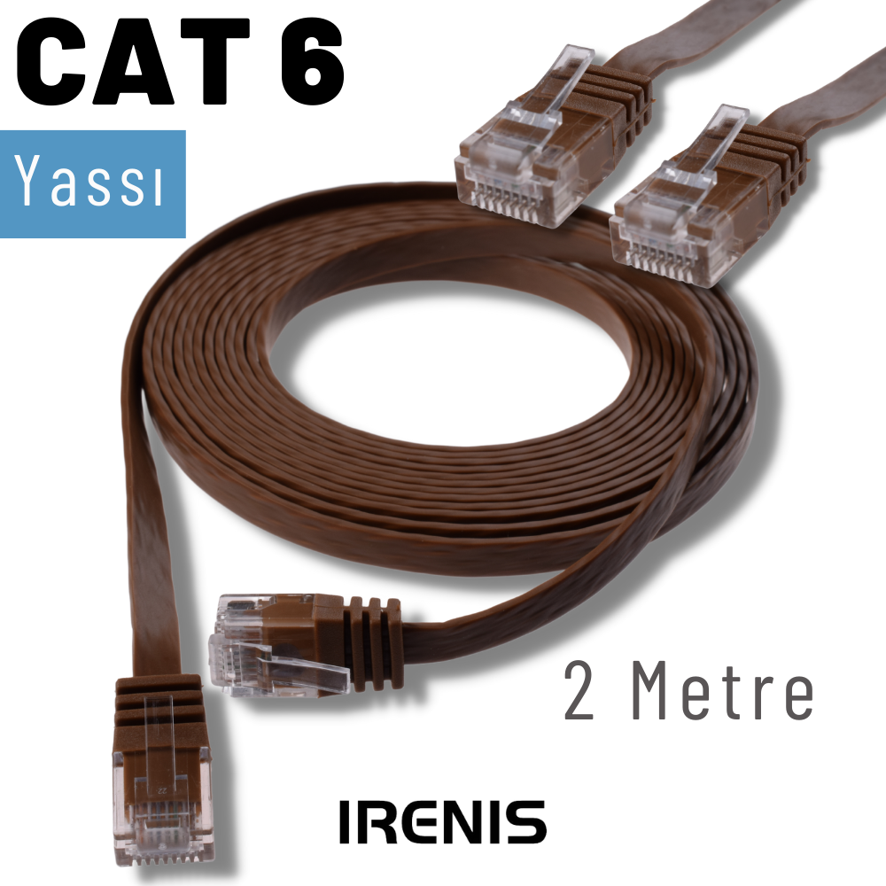 İrenis  2 Metre Cat6 Kablo Yassi Ethernet Network Lan Ağ İnternet Kablosu