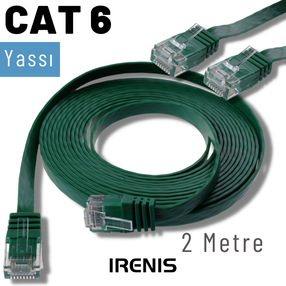 İrenis  2 Metre Cat6 Kablo Yassi Ethernet Network Lan Ağ İnternet Kablosu