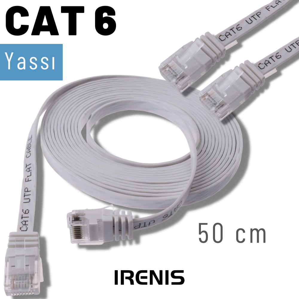 İrenis  50 Cm Cat6 Kablo Yassi Ethernet Network Lan Ağ İnternet Kablosu