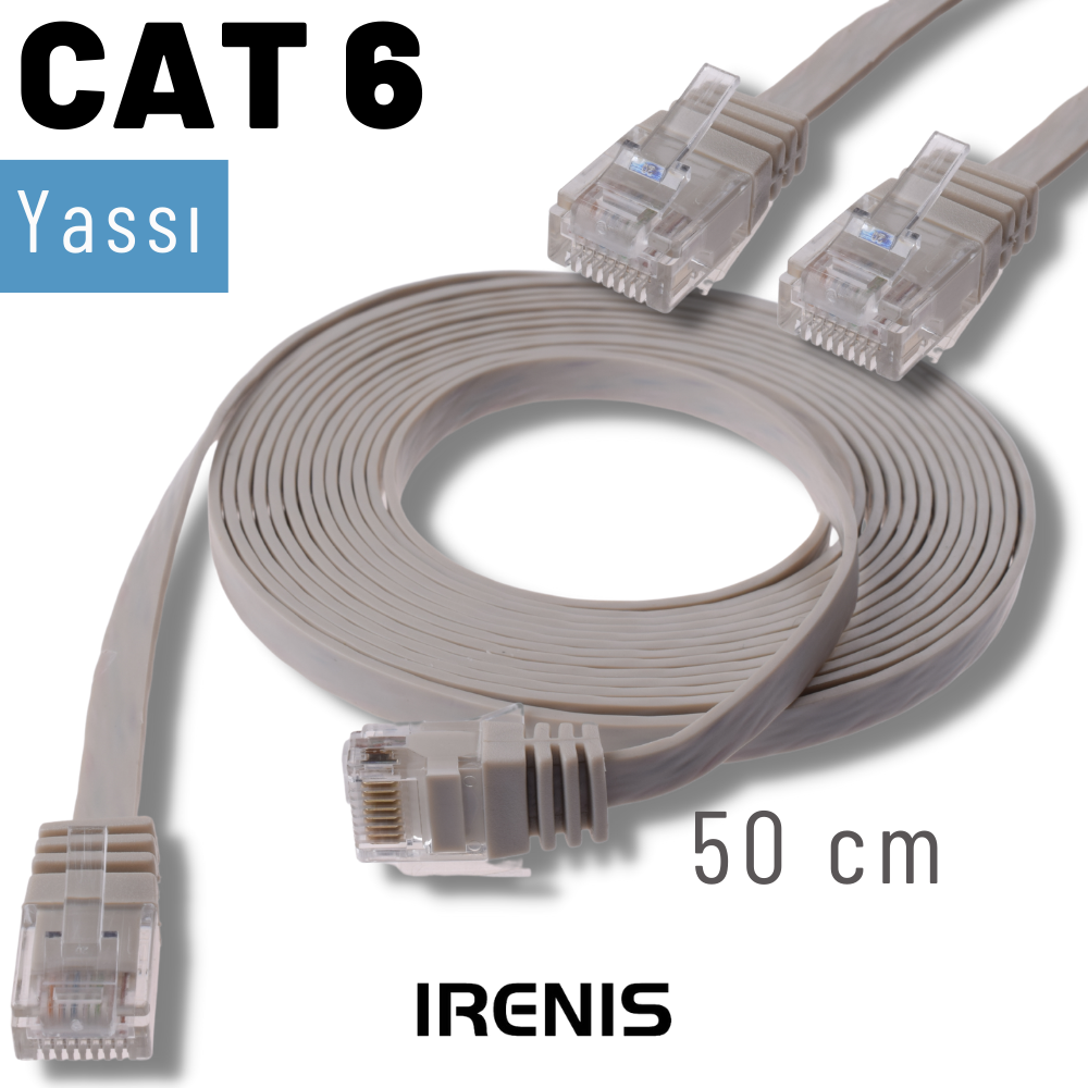 İrenis  50 Cm Cat6 Kablo Yassi Ethernet Network Lan Ağ İnternet Kablosu