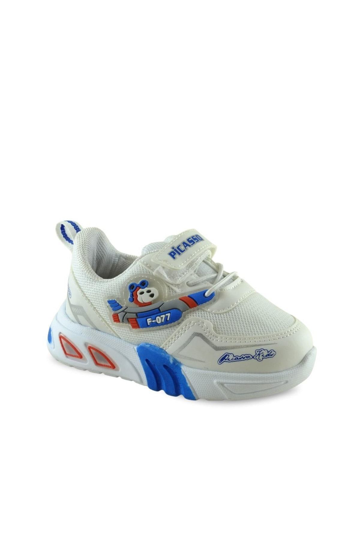 Cihanshoes İşikli Bağli Cirtli Çocuk Spor Ayakkabi Beyaz Mavi Kirmizi