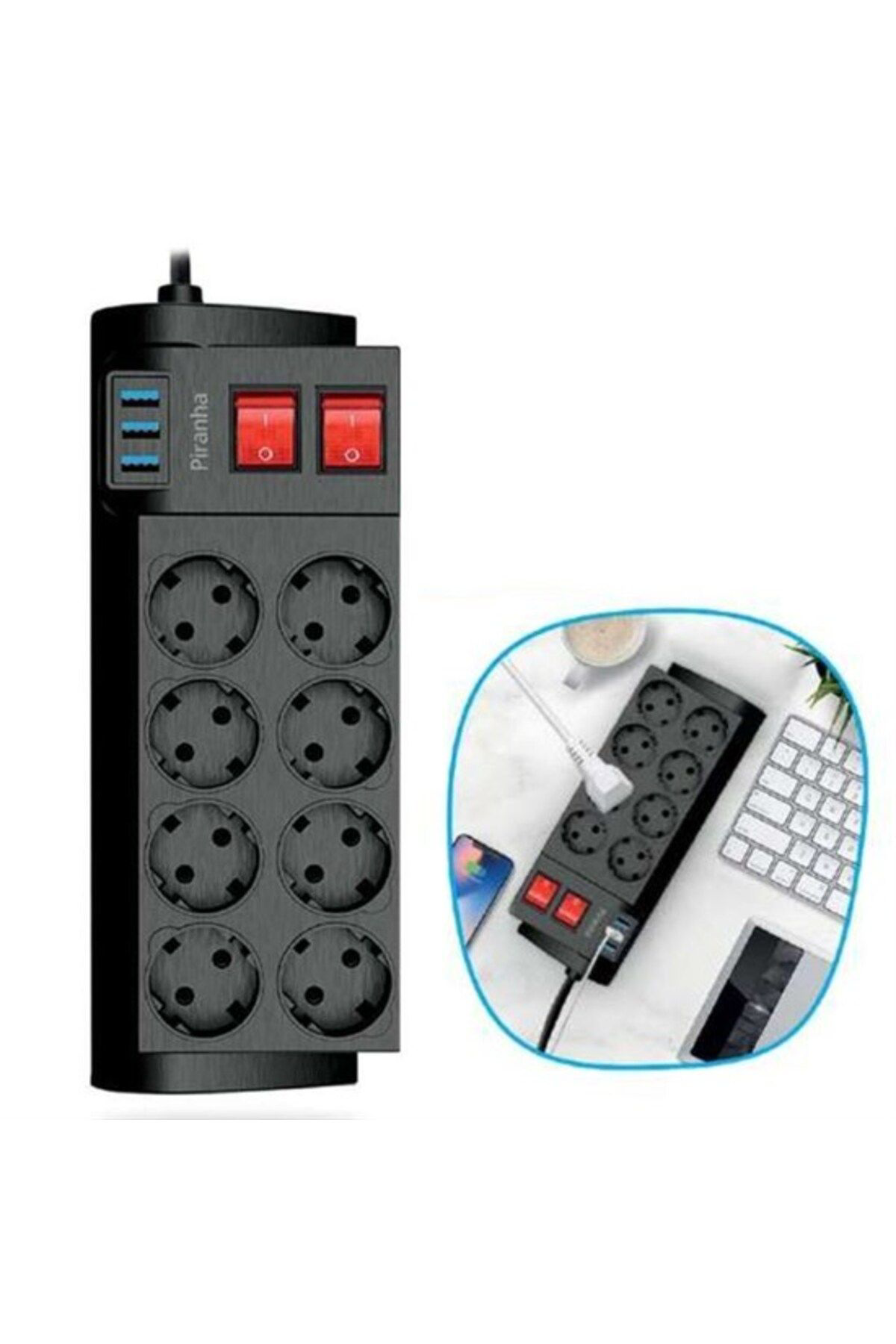 Ok Aksesuar İsiya Dayanikli Termal Akim Korumali 2 Metre 16A 4000W 8Li Priz V