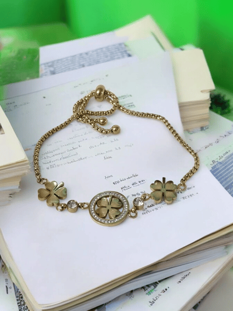 Jade'm Gold  Çelik Zirkon Taşli Dört Yaprakli Yonca Bileklik