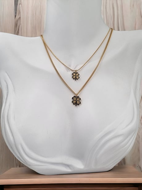Jade'm Gold  Çelik Dört Yaprakli Çiftli Kolye