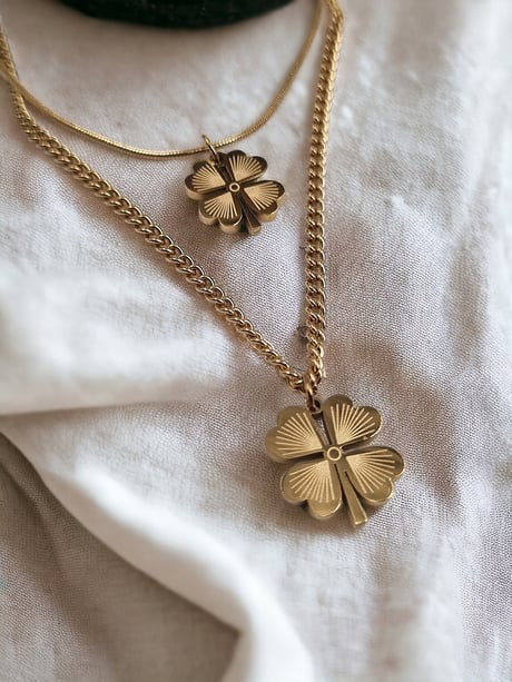 Jade'm Gold  Çelik Dört Yaprakli Çiftli Kolye
