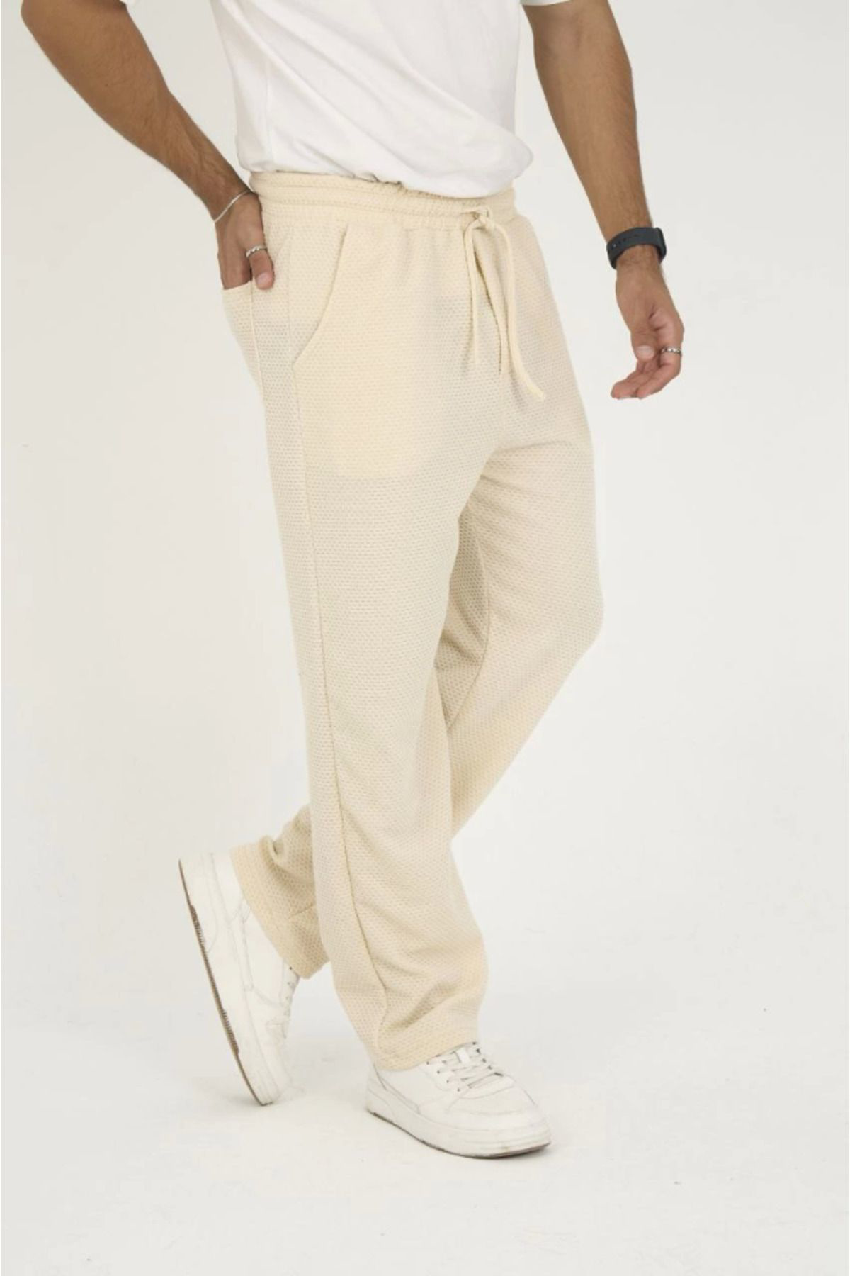 Think + Jakar Kutu Desenli Baggy Eşofman Pantolon - Bej