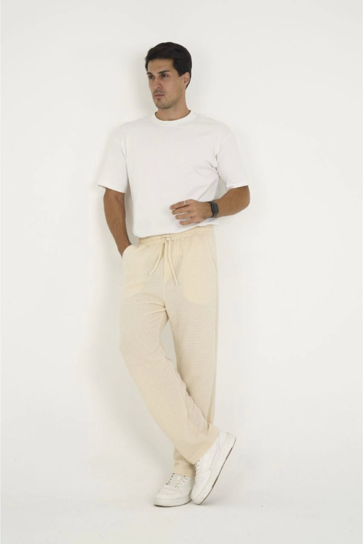Think + Jakar Kutu Desenli Baggy Eşofman Pantolon - Bej