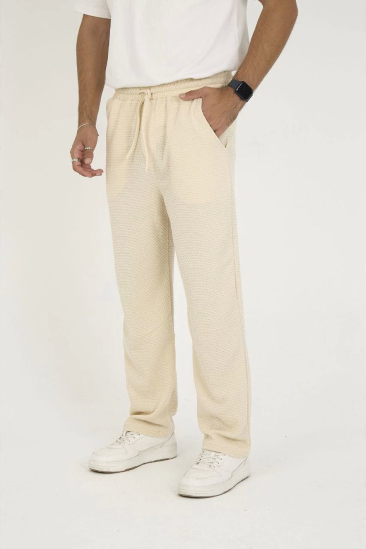 Think + Jakar Kutu Desenli Baggy Eşofman Pantolon - Bej