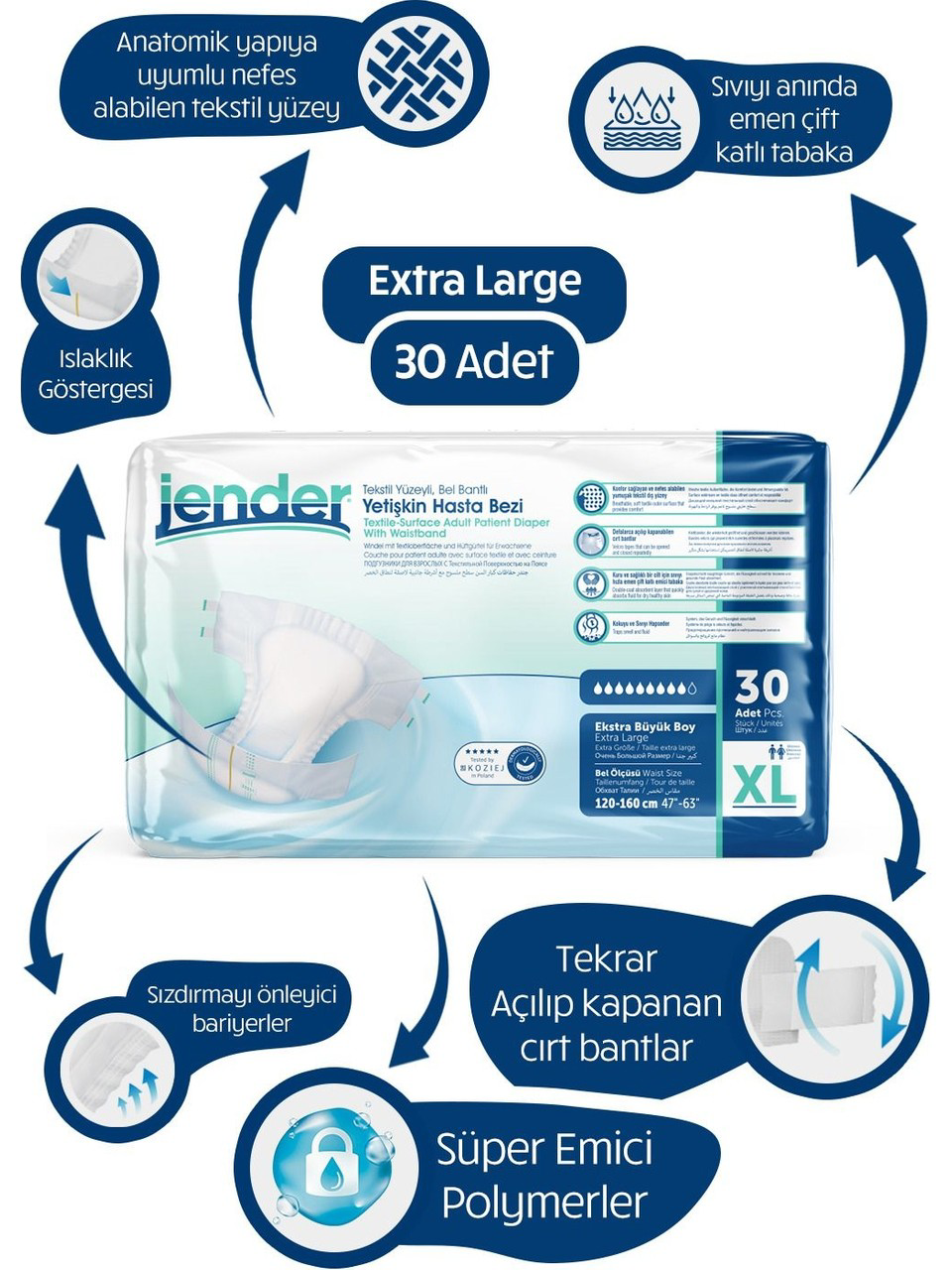 Jender  Bel Bantli Hasta Bezi Xlarge 30 Adet