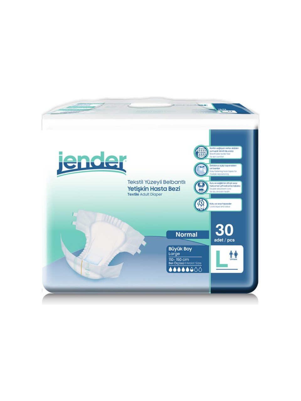Jender  Tekstil Bel Bantli Hasta Bezi 30Lu Large