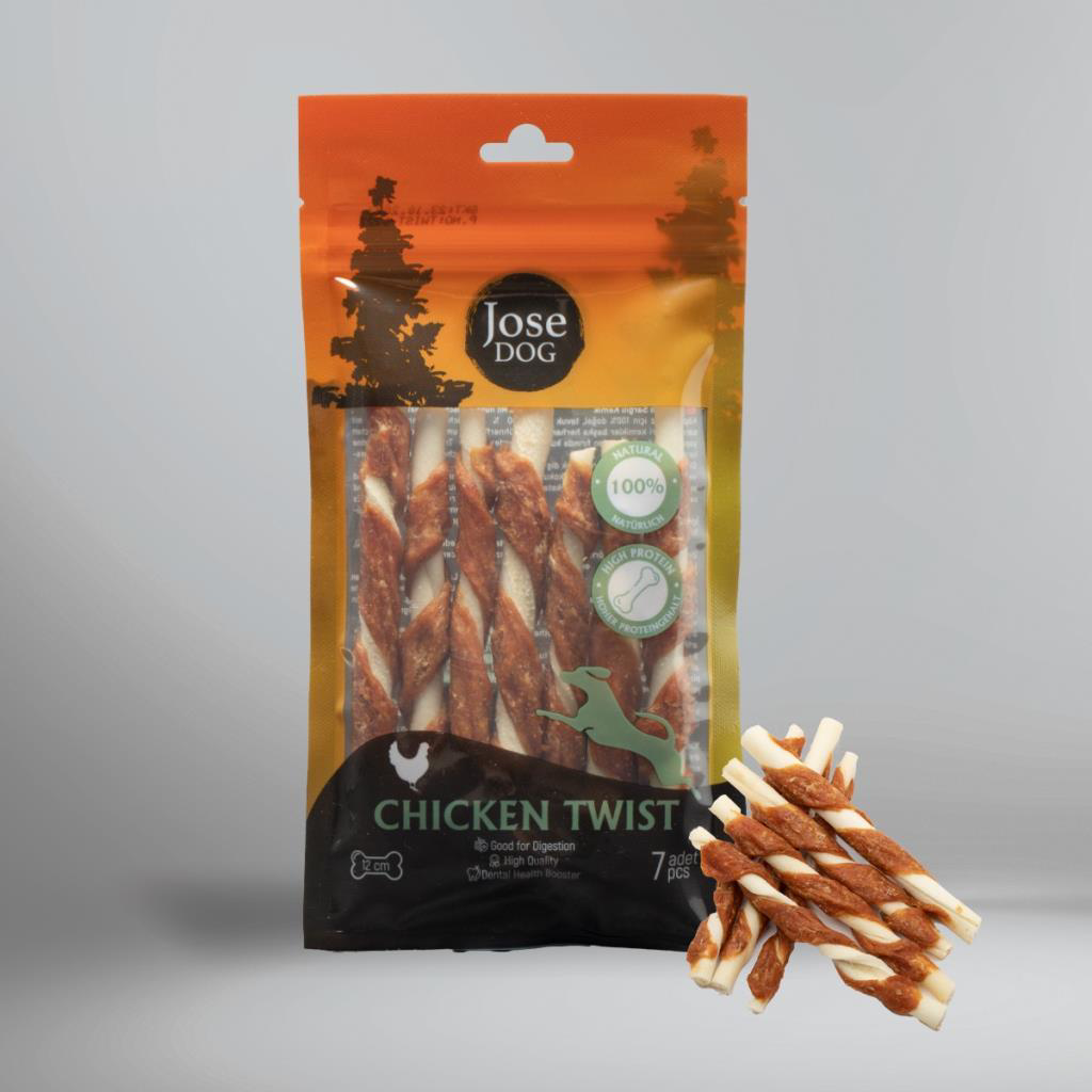 Jose Dog  Chicken Twist 12 Cm 7 Li Et Sargi Burgu Çubuk
