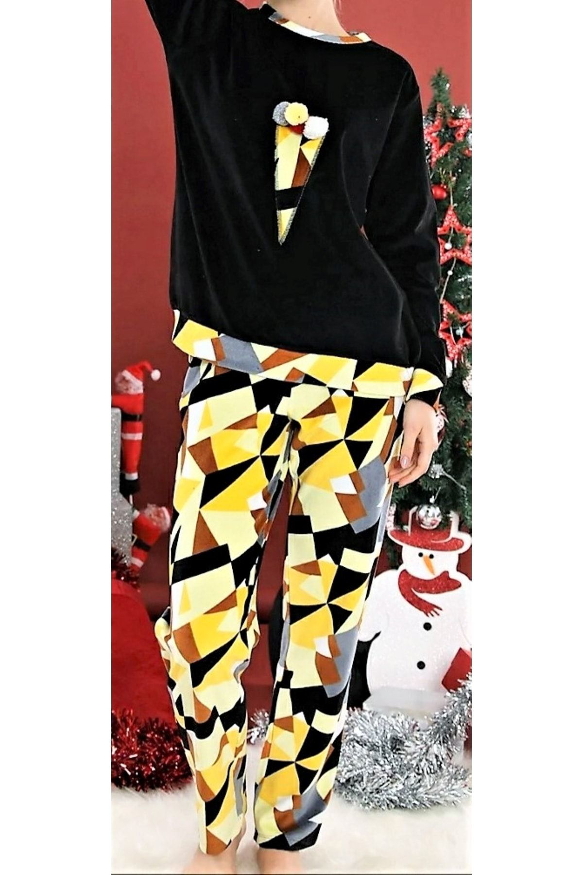 Marilyn Pijama Kadife Pijama Takimi Siyah