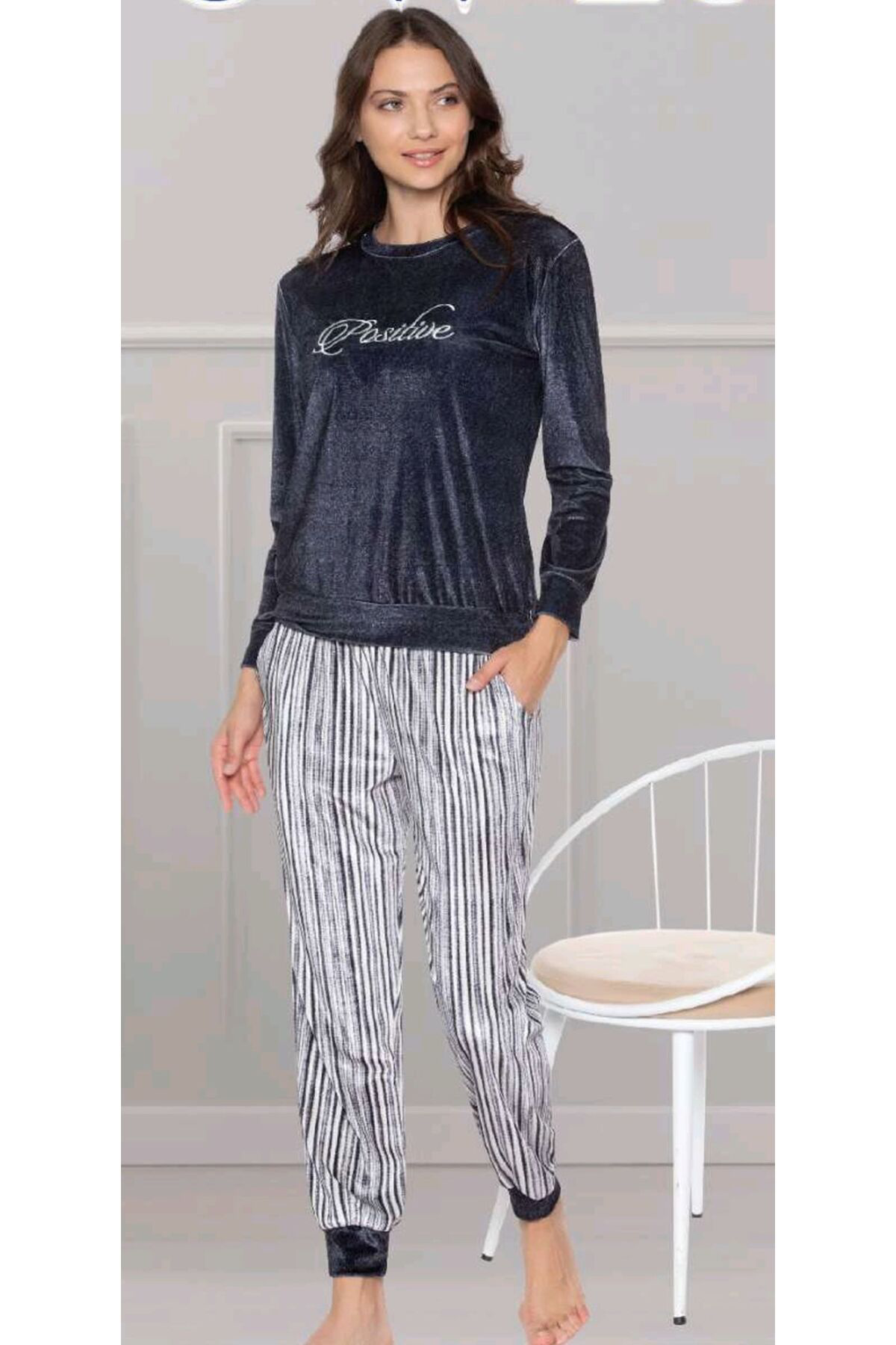 Dowry Kadife Uzun Kol Kadin Pijama Takimi