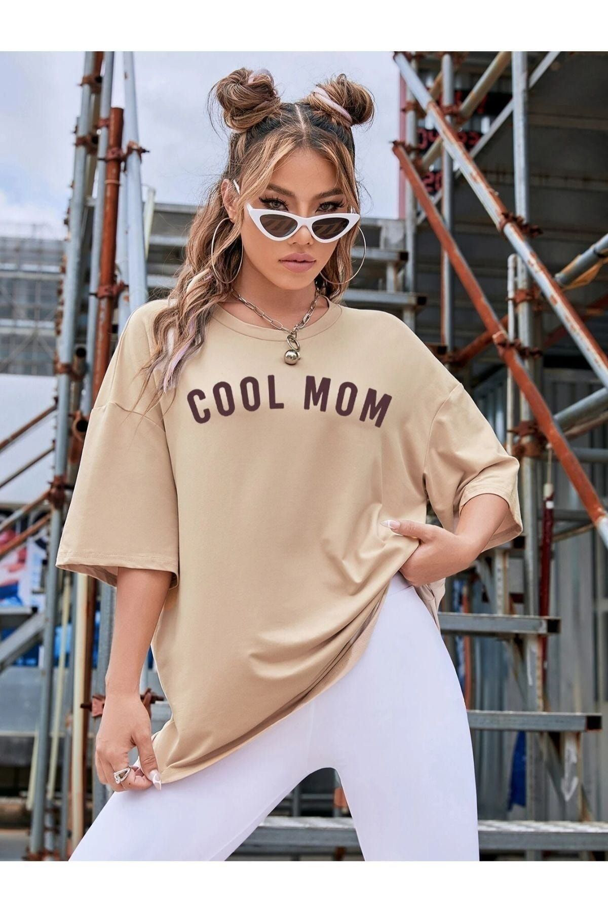 Garalio Kadin Bej Cool Mom Baskili Hamile Tişört
