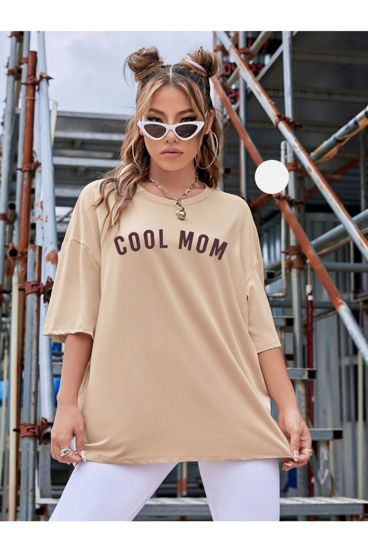 Garalio Kadin Bej Cool Mom Baskili Hamile Tişört