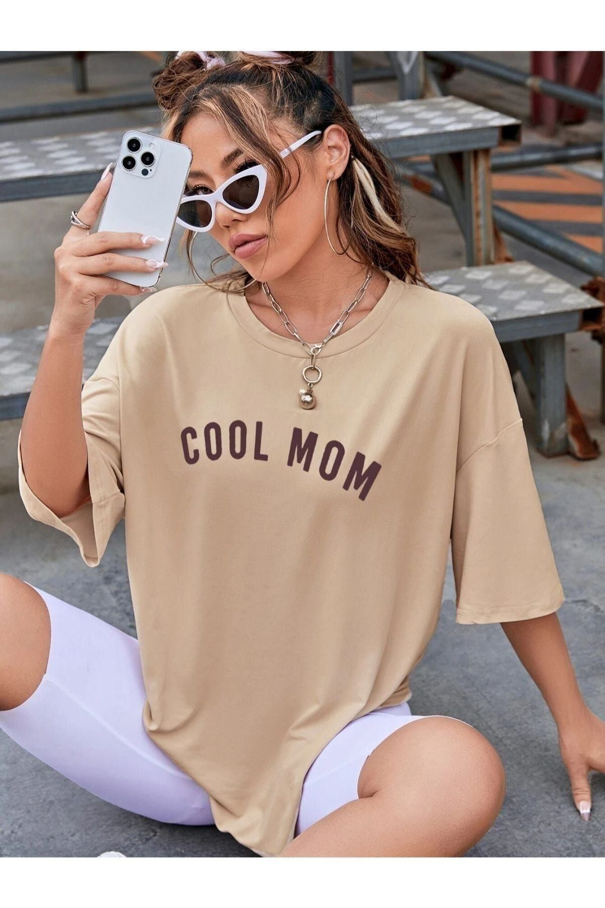 Garalio Kadin Bej Cool Mom Baskili Hamile Tişört