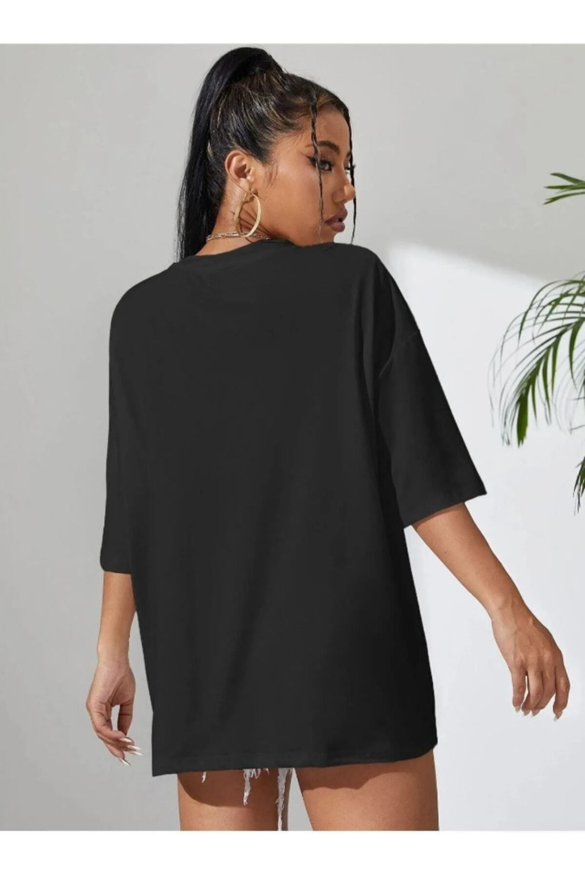 Berceste Butik Kadin Bej Cool Mom Baskili Tişört Hamile Oversize