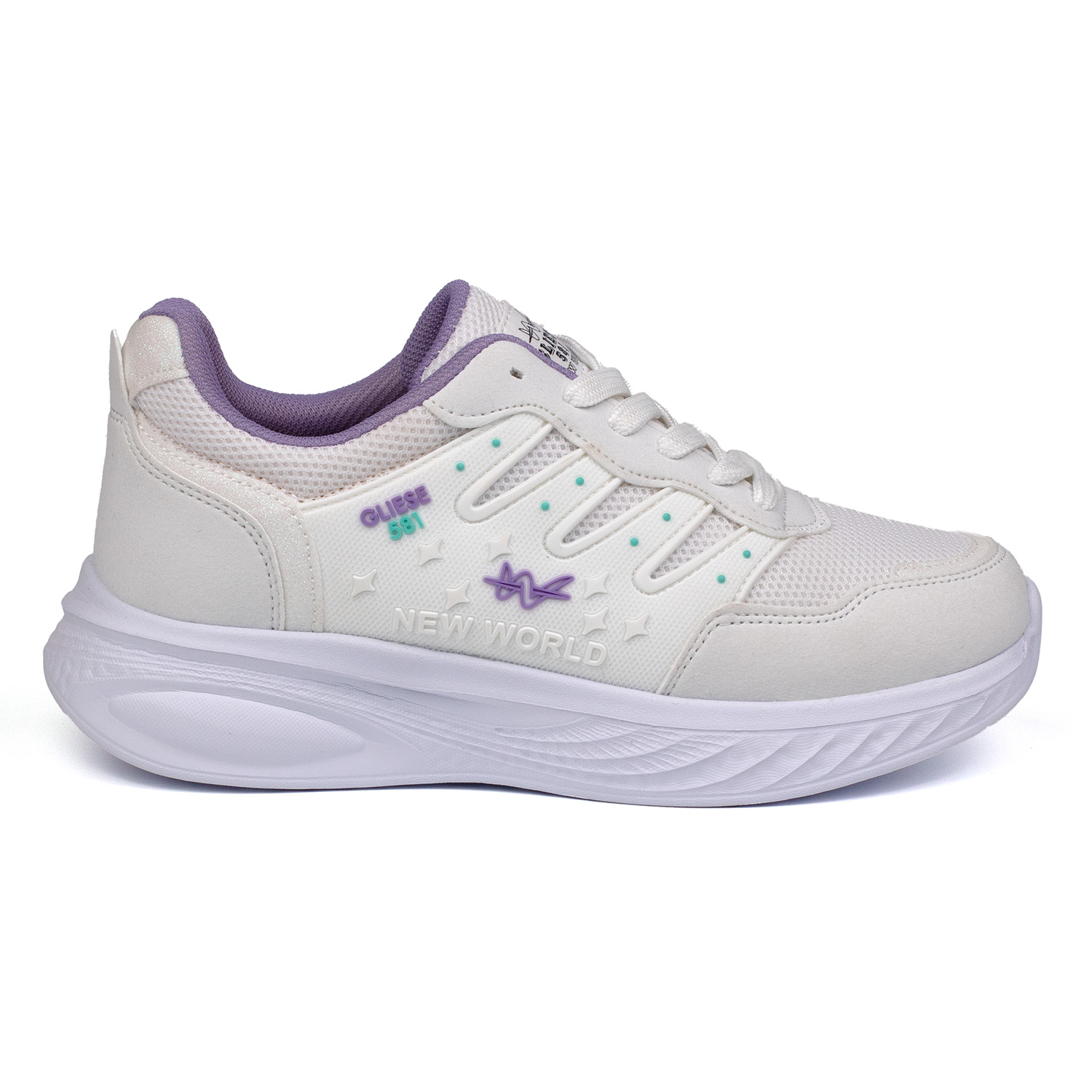 Kajila Kadin Beyaz Lila Fileli Günlük Rahat Sneaker Spor Ayakkabi