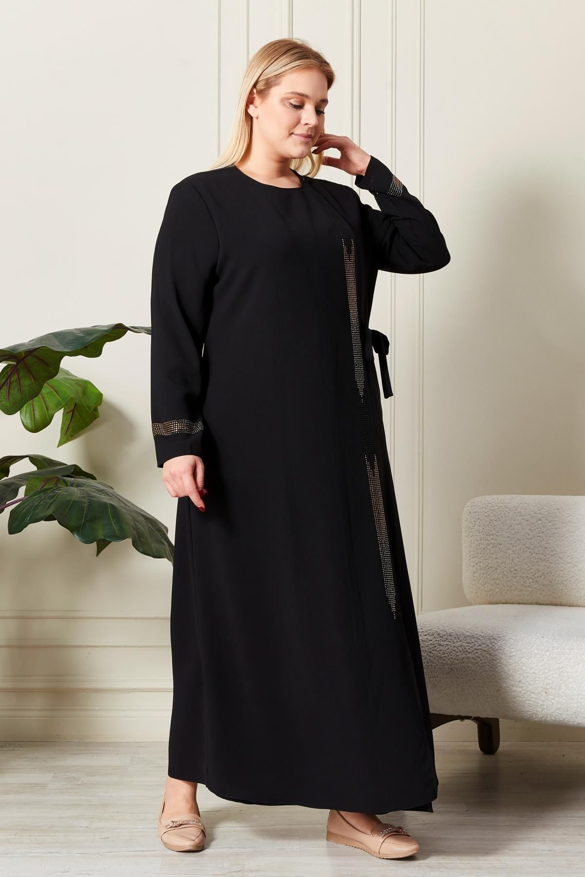 Ferace Kadin Büyük Beden Etamin Abaya 