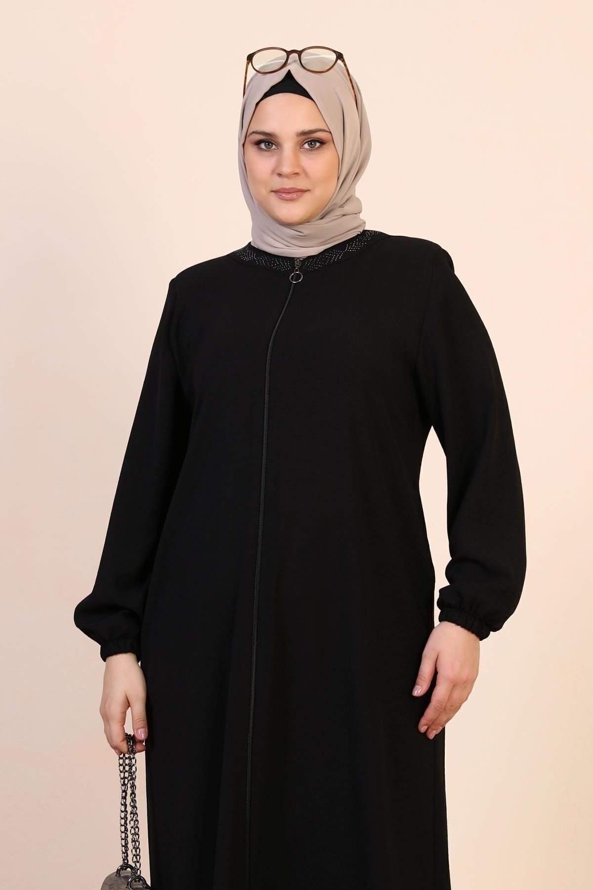 Ferace Kadin Buyuk Beden Ayrobin  Fermuarli Ve Boydan Uzun