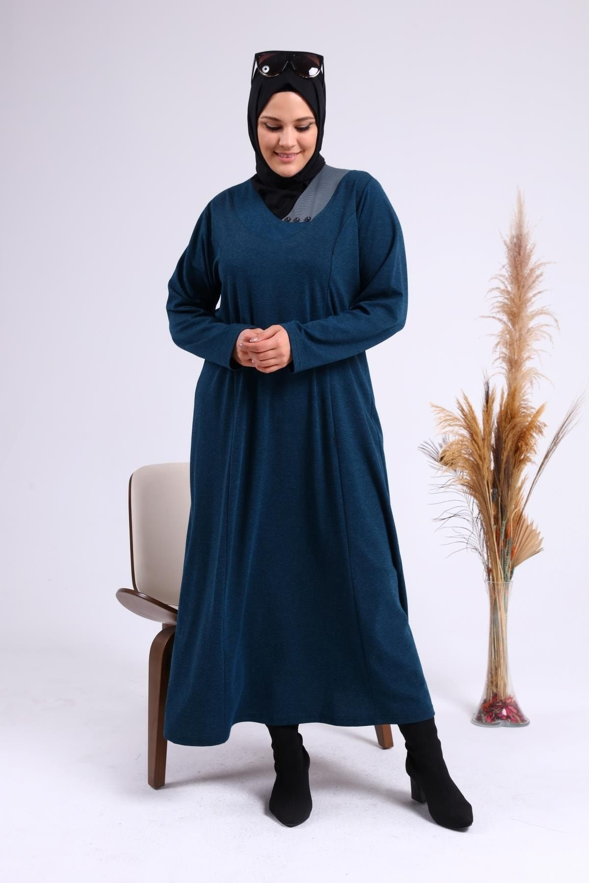 Ferace Kadin Buyuk Beden Ay Yaka Anne Elbise Uzun Tesettur