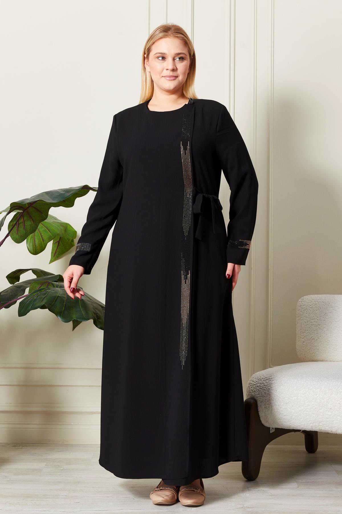 Ferace Kadin Büyük Beden Etamin Abaya 