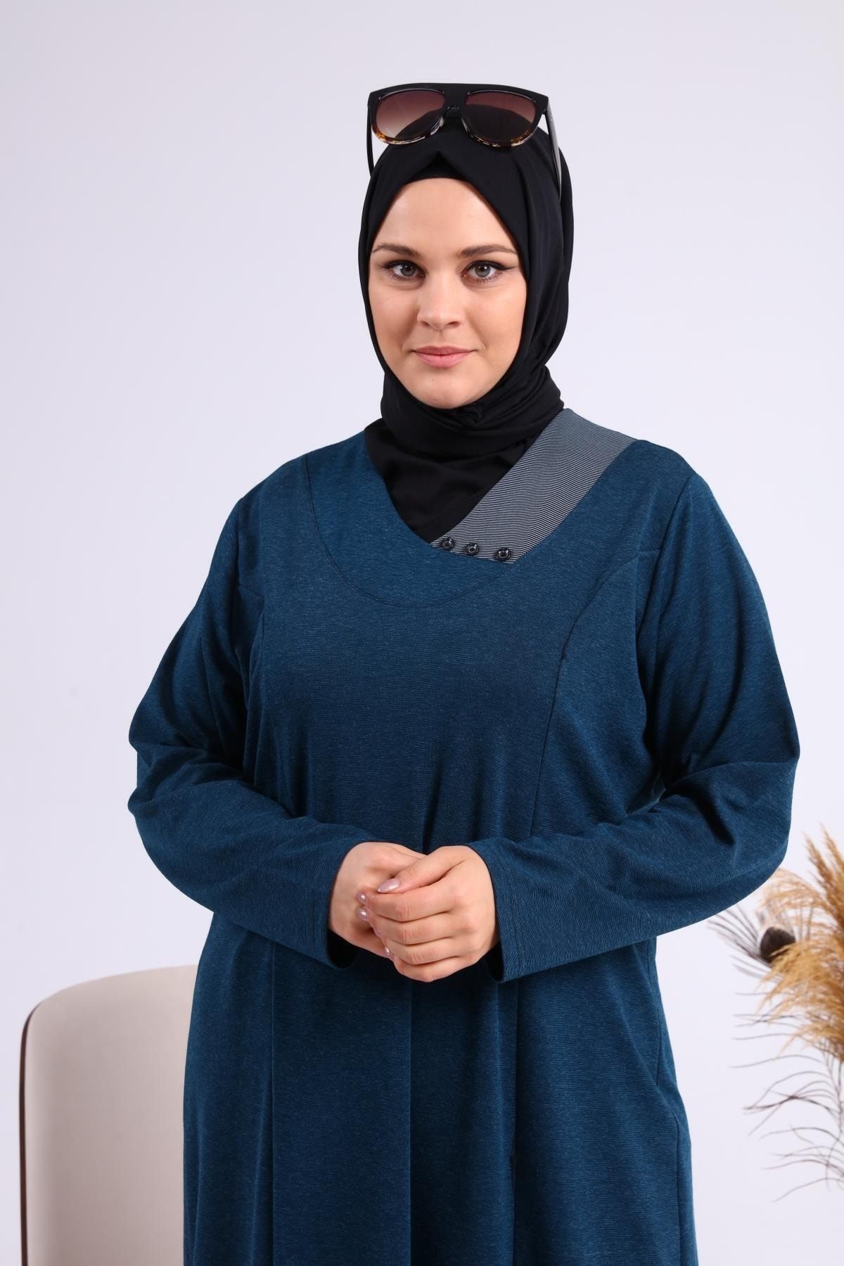 Ferace Kadin Buyuk Beden Ay Yaka Anne Elbise Uzun Tesettur
