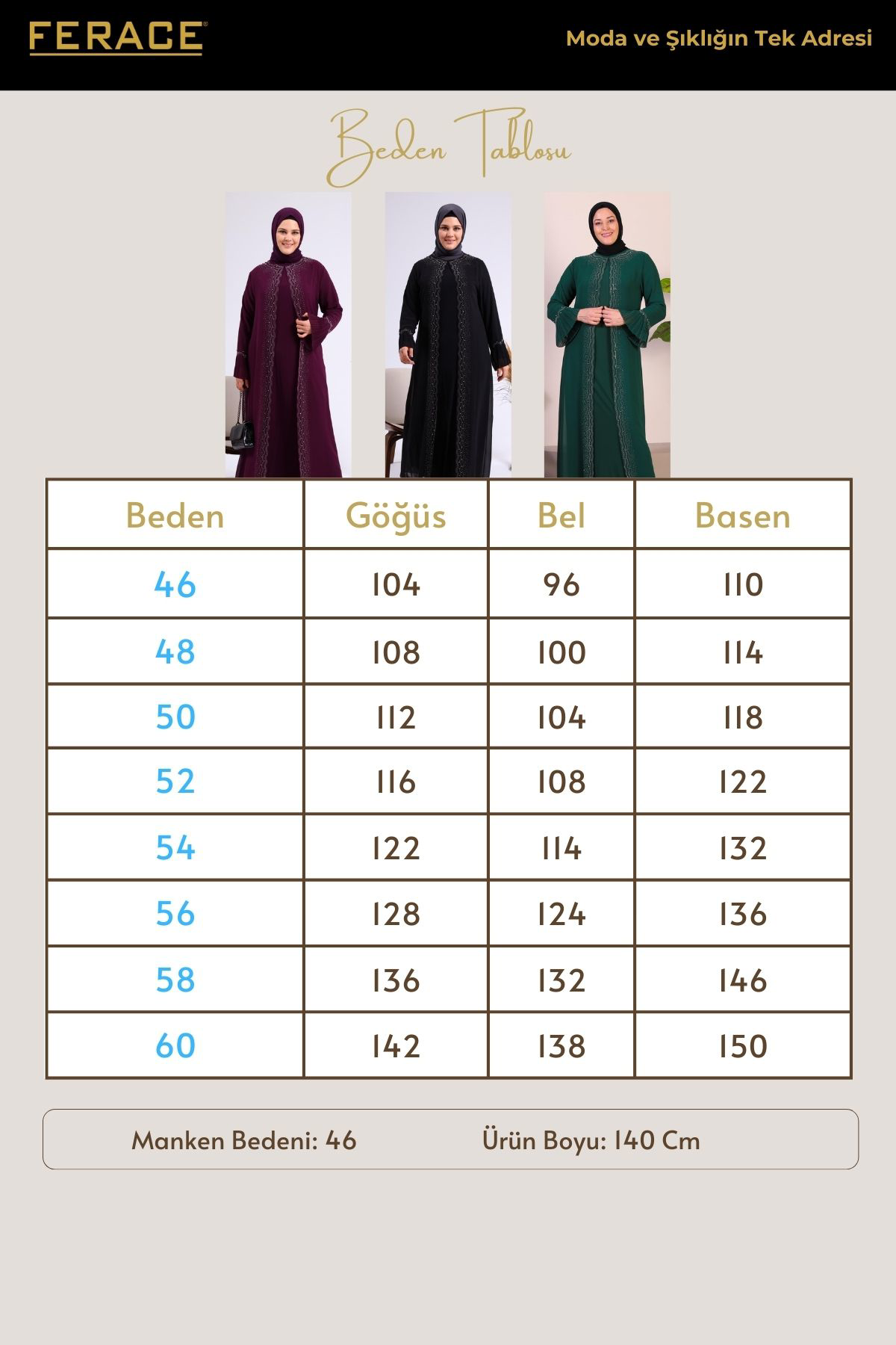 Ferace Kadin Buyuk Beden Taşli Ve İnci Desenli Kollari Piliseli Anne Tes