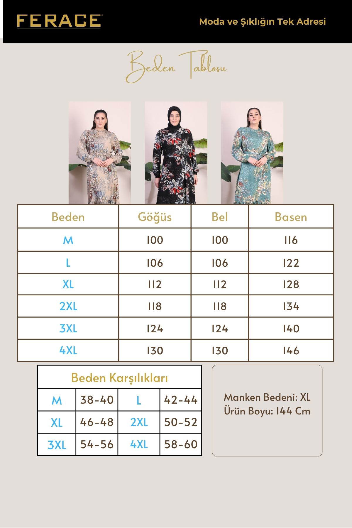 Ferace Kadin Büyük Beden Elbise Palmiye Desenli Viskon Elbise
