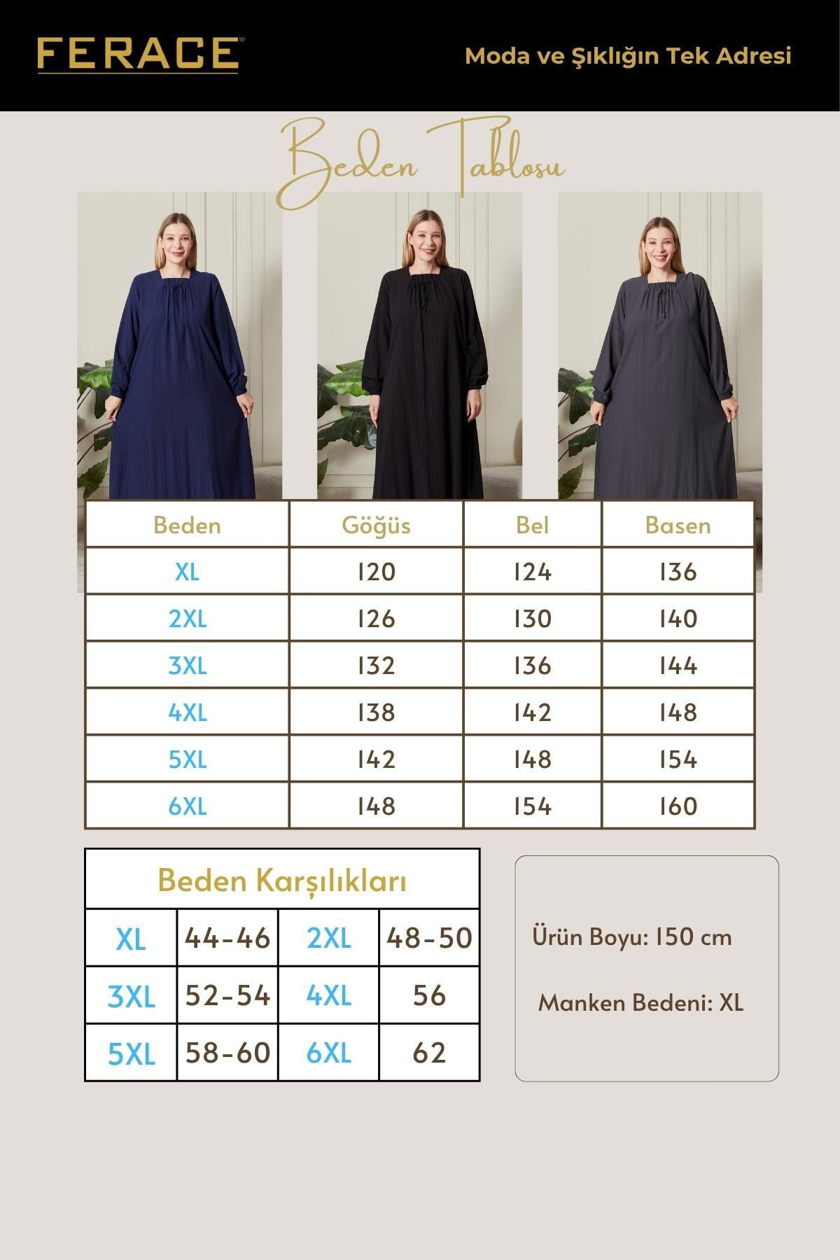 Ferace Kadin Büyük Beden Gofre Kumaş Kare Yaka Elbise