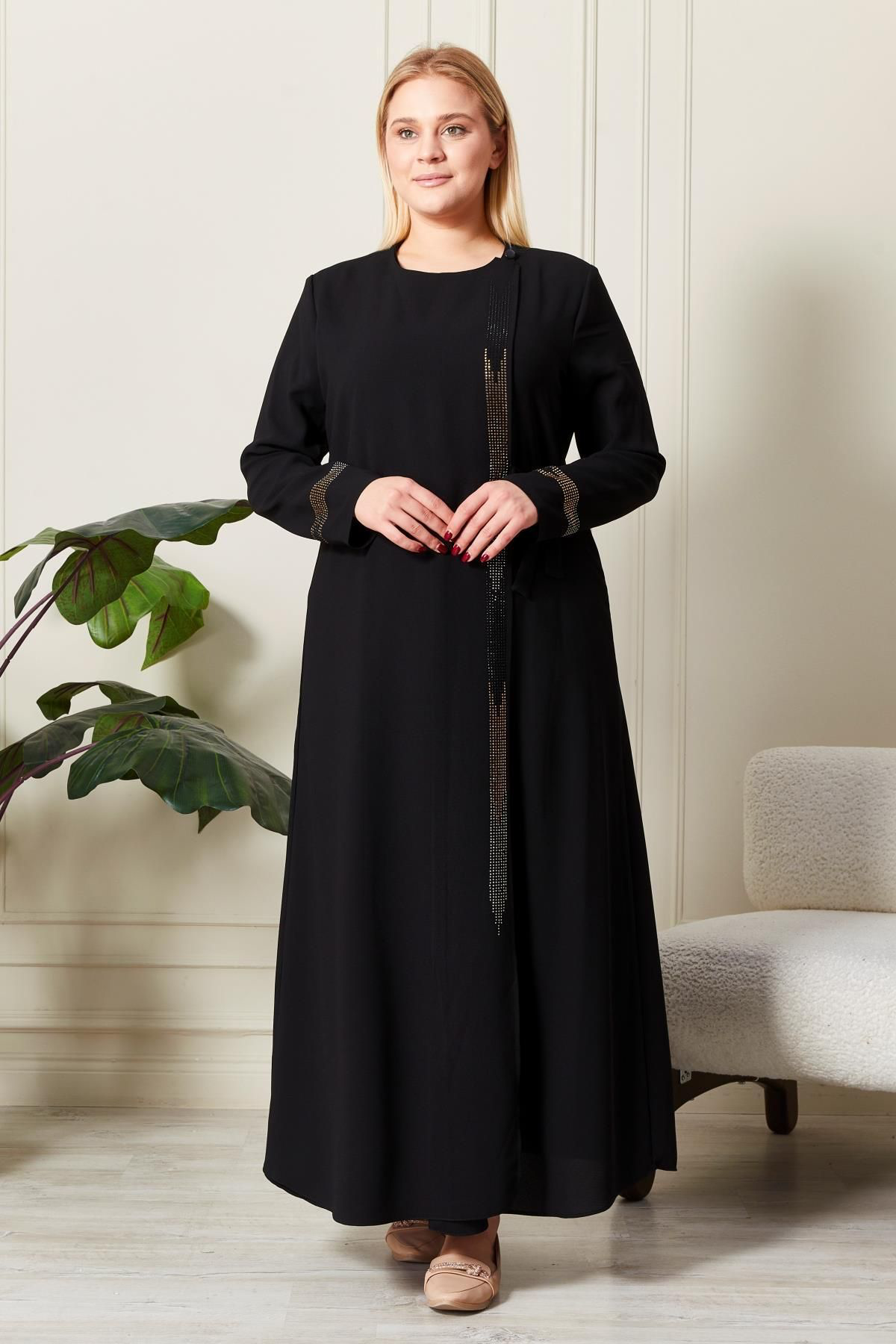Ferace Kadin Büyük Beden Etamin Abaya 