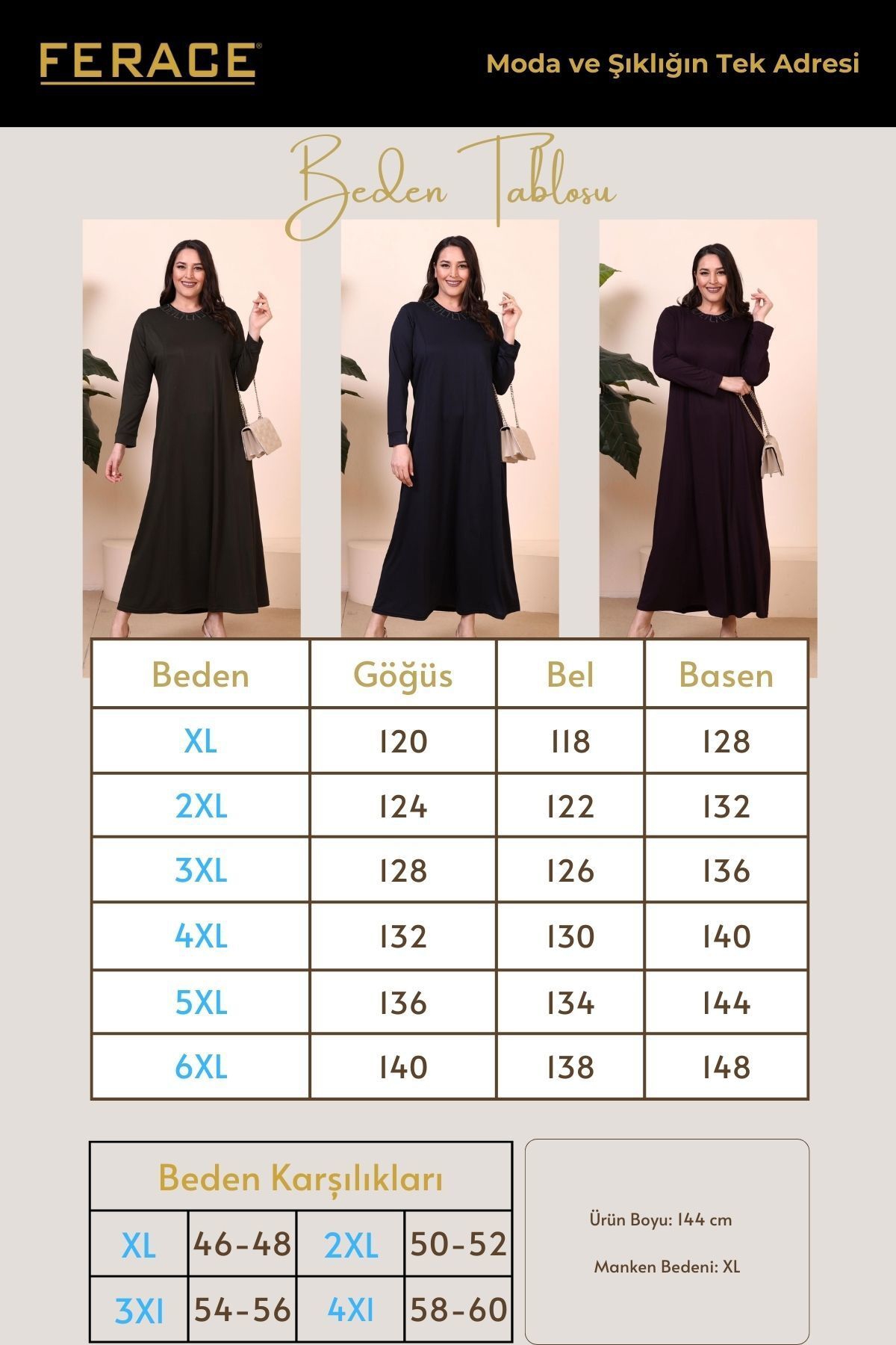 Ferace Tesettur Giyim Elbise Boydan Kadin Anne Buyuk Beden Elbise