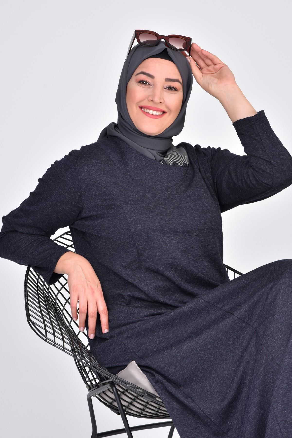 Ferace Kadin Buyuk Beden Ay Yaka Anne Elbise Uzun Tesettur