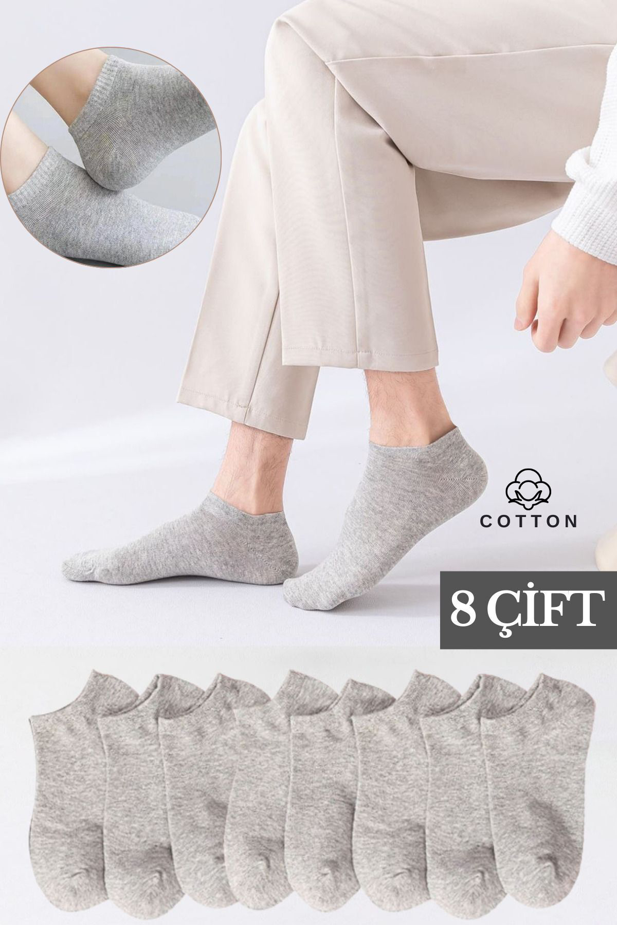 Kral Socks Kadin - Erkek (8 Li - 8 Çift) Pamuklu Terletmez Yazlik Görünmez Ç