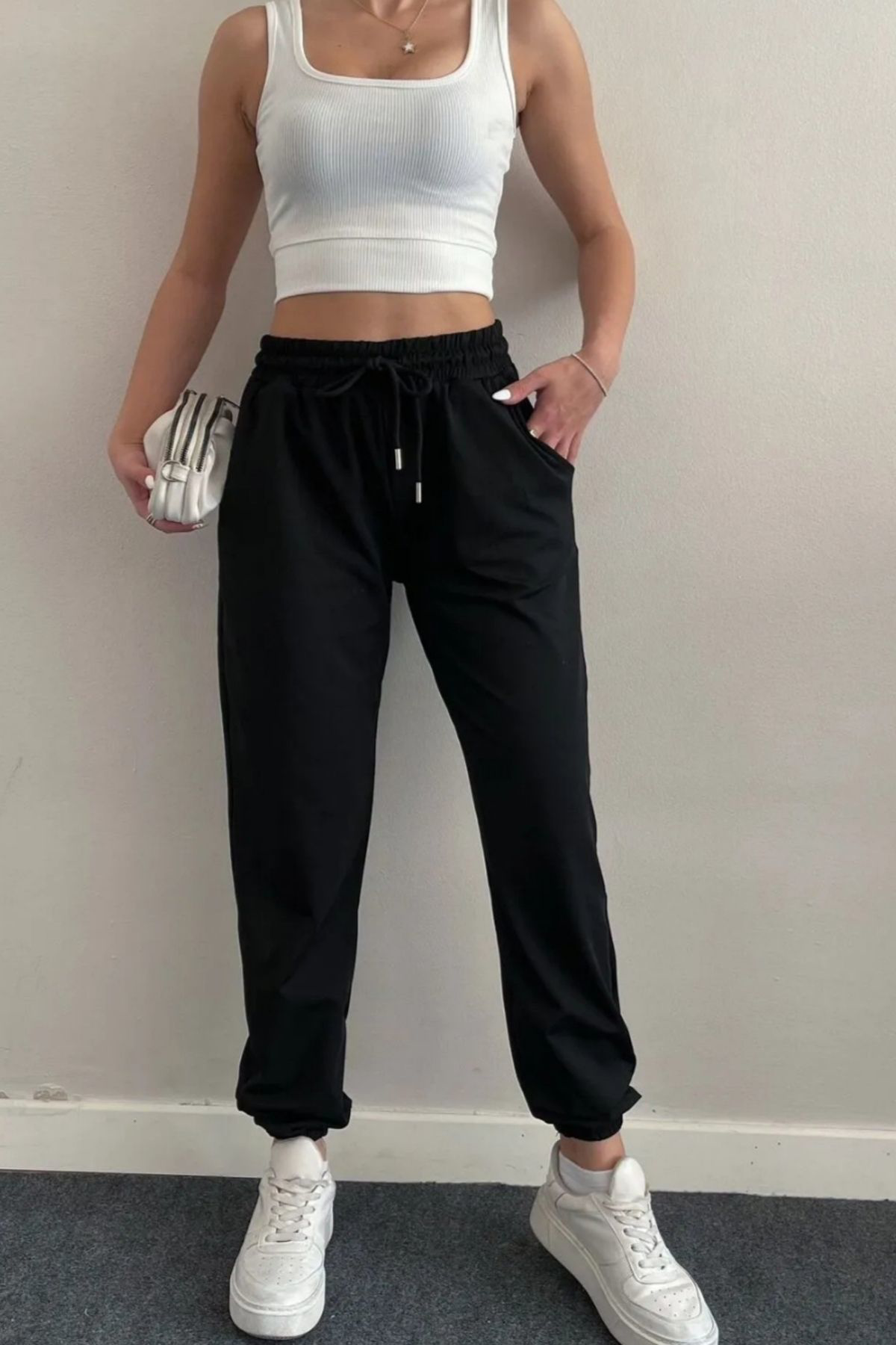 Mayar Butik Kadin Eşofman İki İplik Paçalar Lastikli Jogger Tek Alt
