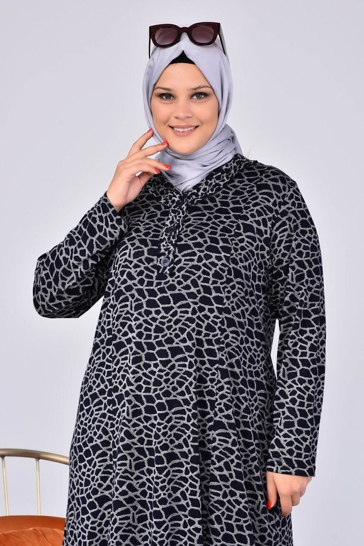 Ferace Kadin Gunluk Elbise Tesettur Leopar Desenli Buyuk Beden Elbise