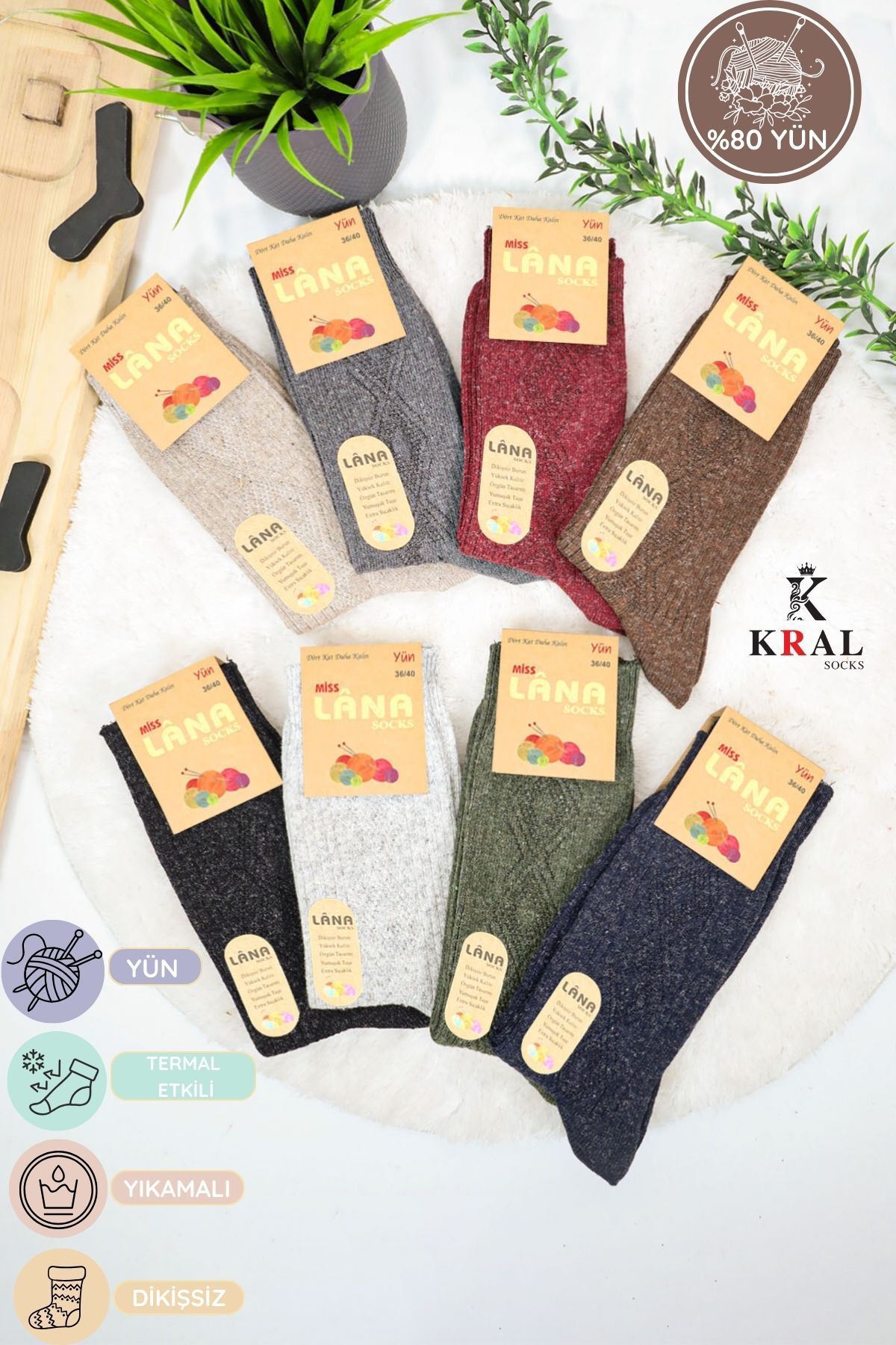 Kral Socks Kadin Kişlik Termal Etkili (5 Çift) Çorap Lambswool Yünlü (36-40 