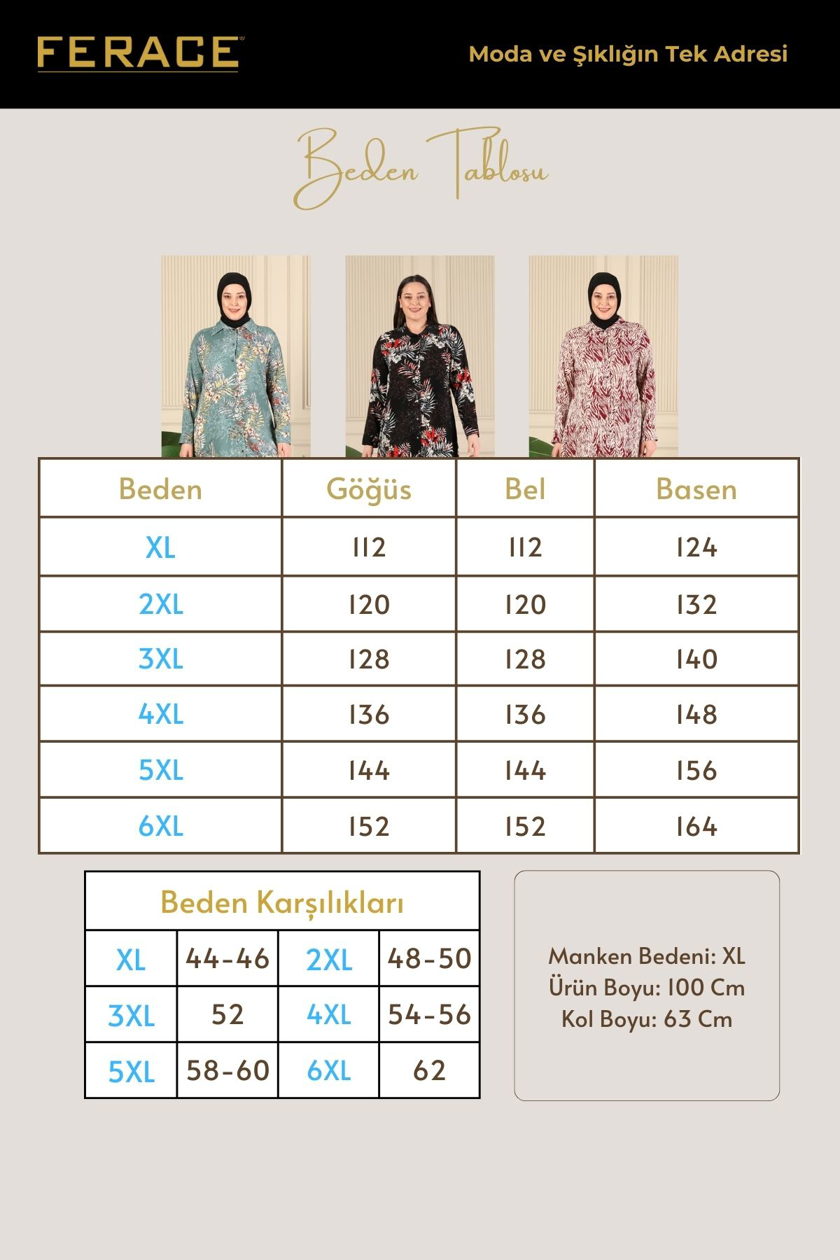 Ferace Kadin Tesettur Büyük Beden Uzun Gömlek Tunik
