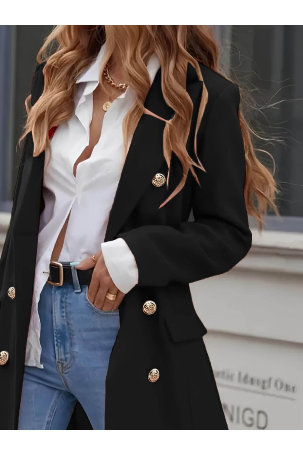 Trendusfashion Kadin Uzun Kollu Yakali Önden Düğmeli Midi Kaşe Kaban