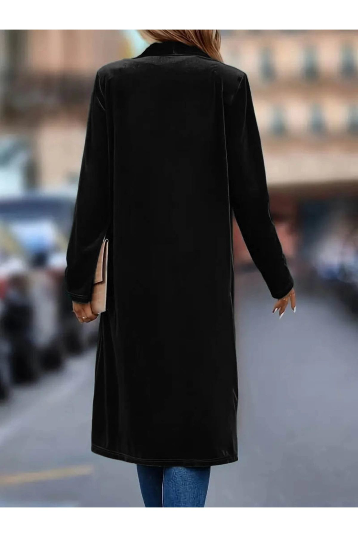 Beste Gürel Kadin Uzun Kollu Önü Açik Kollari Uzun Midi Ceket