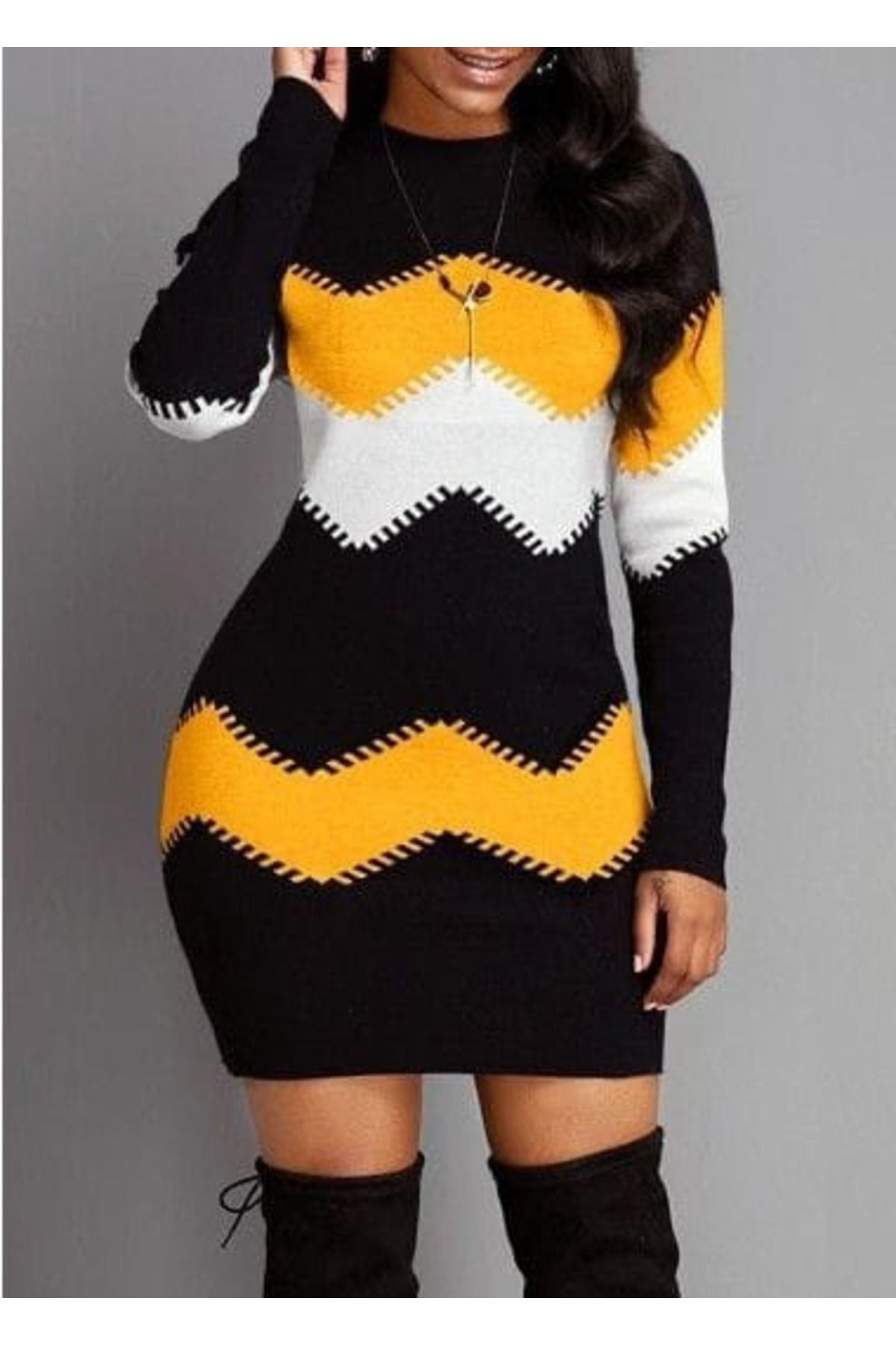 Kokosh Moda Kadin Uzun Kollu Bisiklet Yaka Triko Elbise