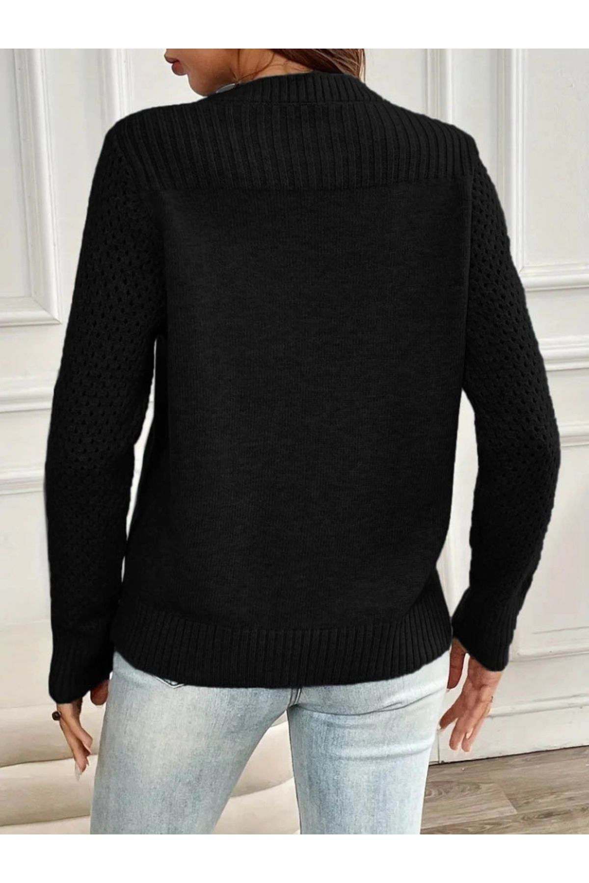 Butik Kadin Uzun Kollu Bisiklet Yaka Triko Bluz