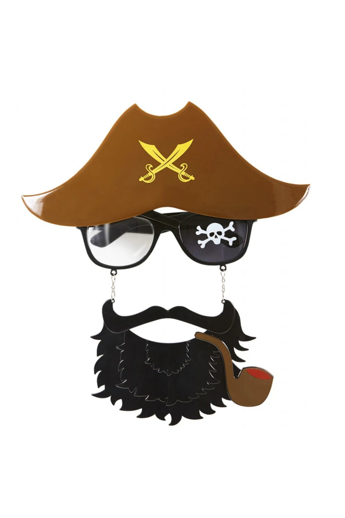 Ok Aksesuar Kahve Renk Şapkali Siyah Sakalli Pipolu Jack Sparrow Denizci Kors