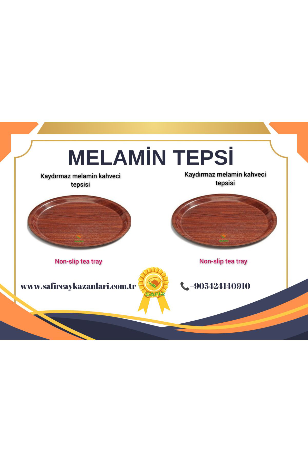 Safir Çay Kazanlari Kahveci Tepsisi Melamin Kahverengi Kahveci Tepsisi 37 Cm Ebatli Y