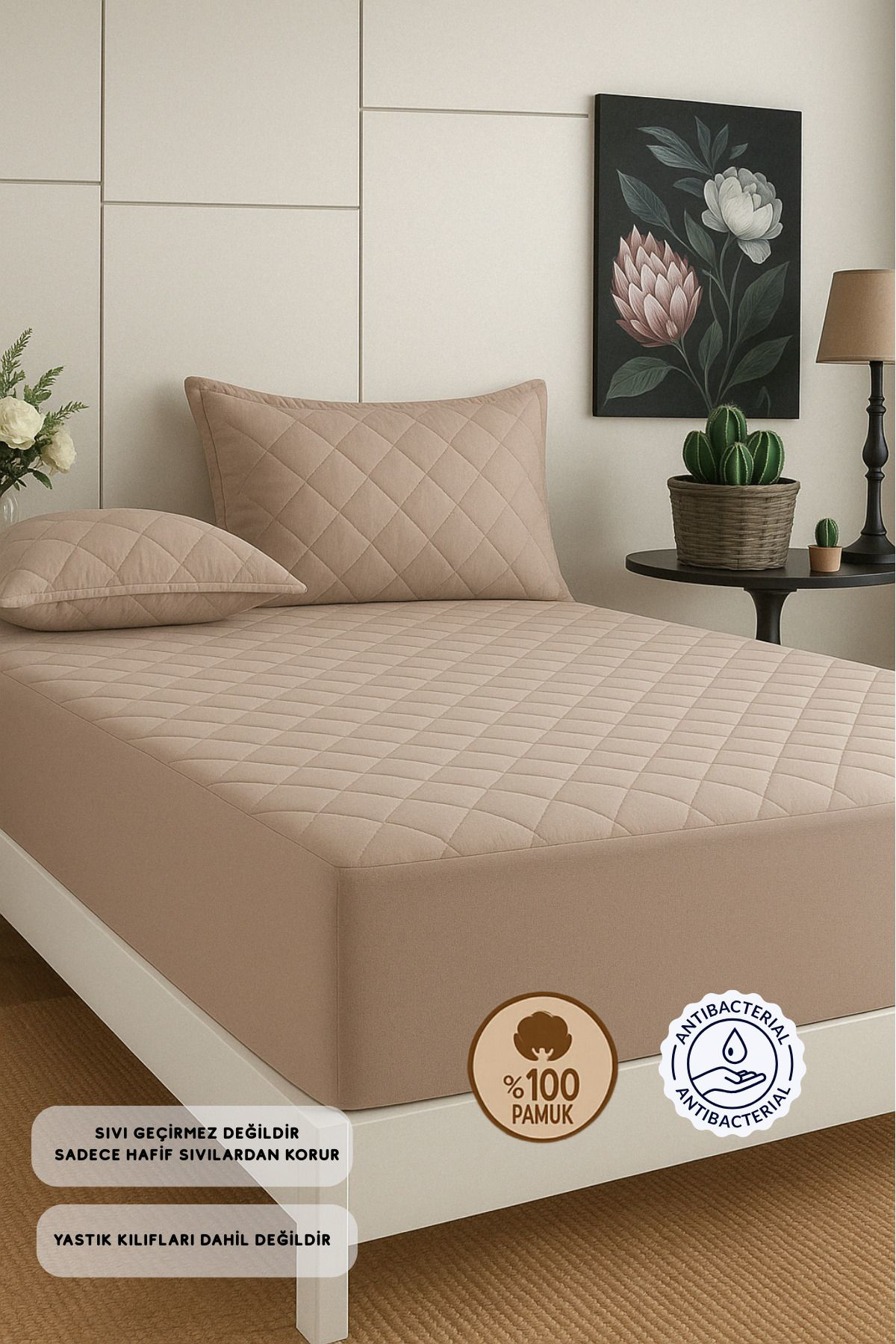 Formeya Kahverengi %100 Pamuk Kapitone Fitted Yatak Koruyucu Bebek-Tek-Çi