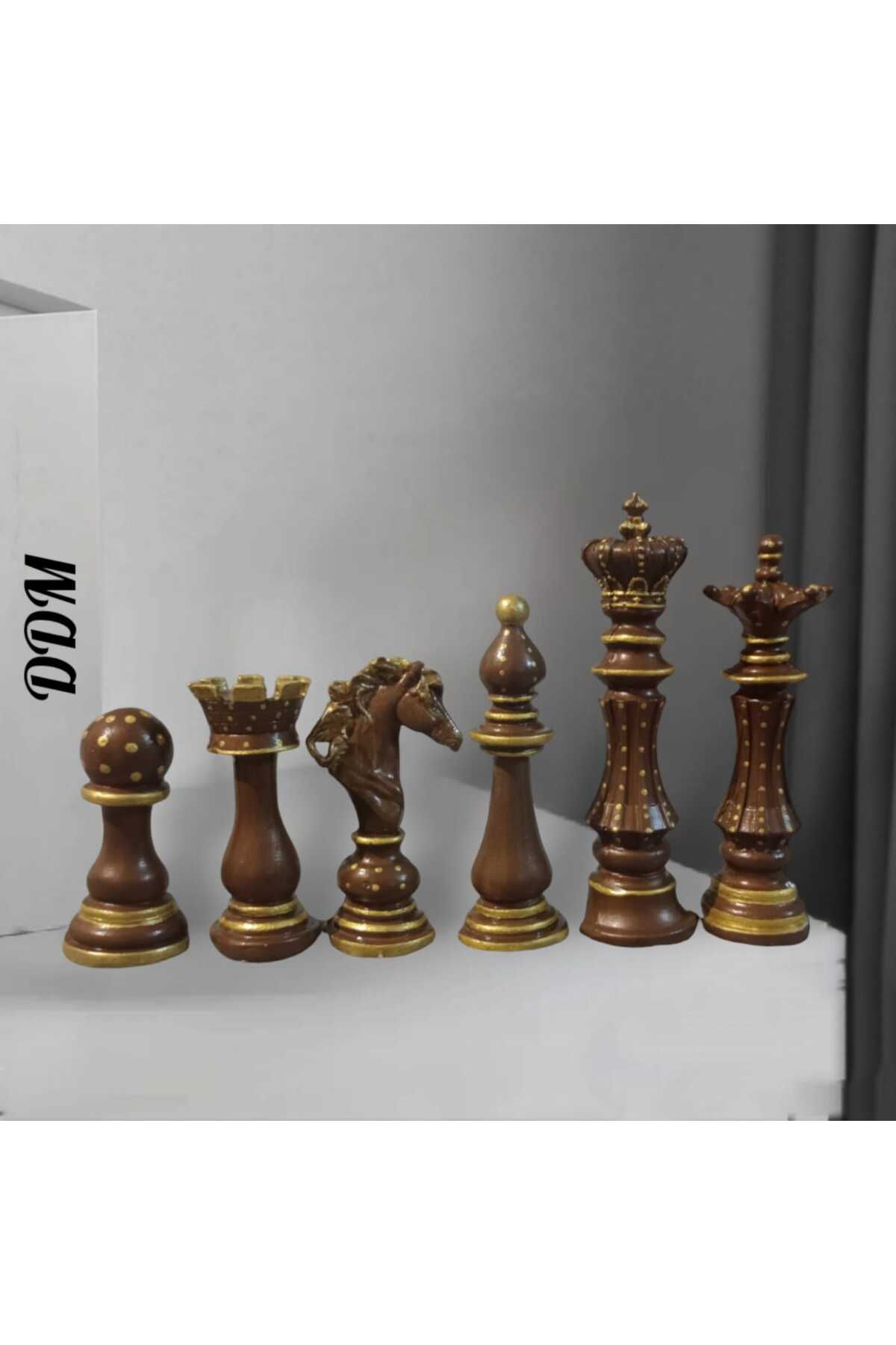 Dodemert Home Kahverengi Bronz Polyester Satranç Biblo 6 Li Mini Set