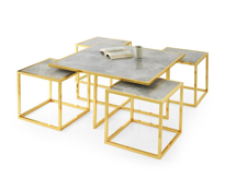 Sivas Gözde Mobilya Kares 4 Zigonlu Orta Sehpa Metal Gold 90X90x47cm