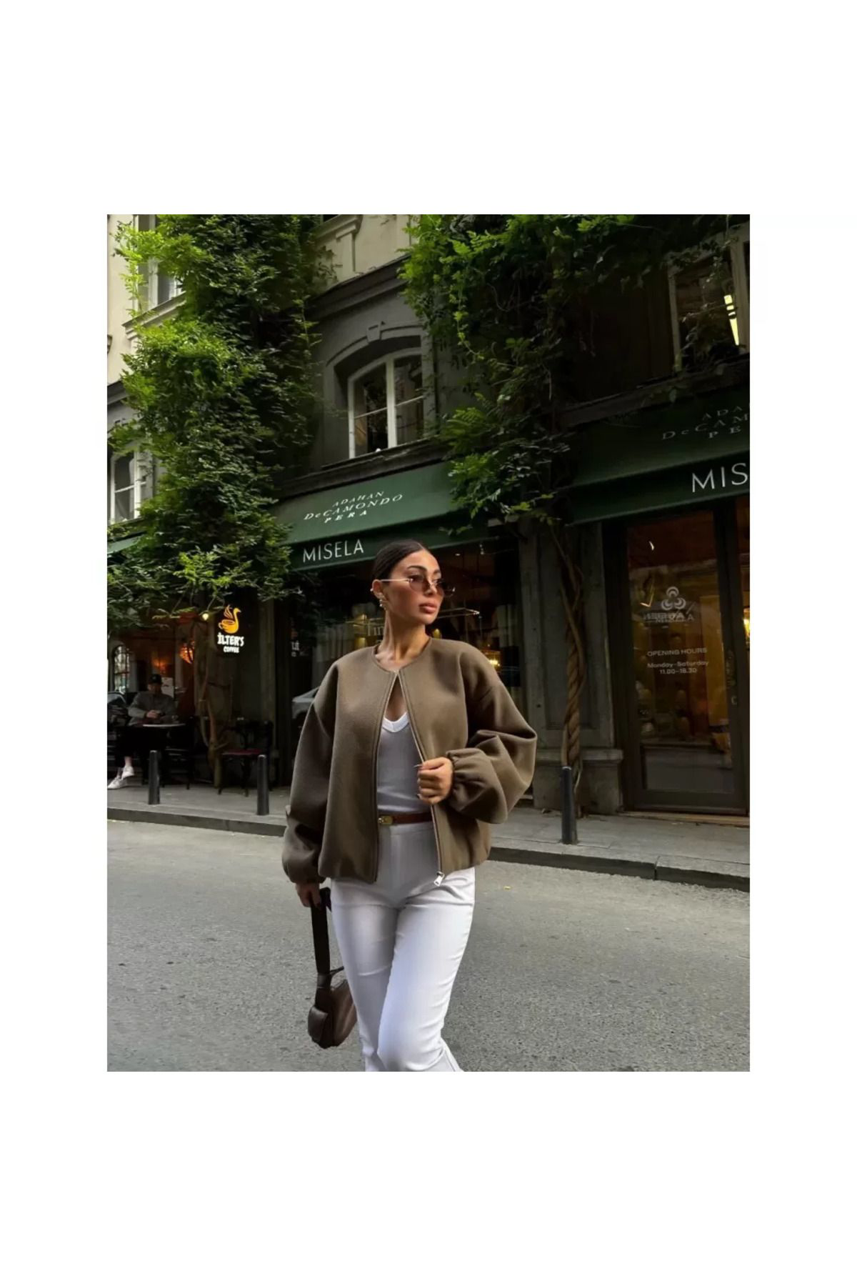 Beste Gürel Kaşe Kaşmir Fermuarli Ceket - Haki