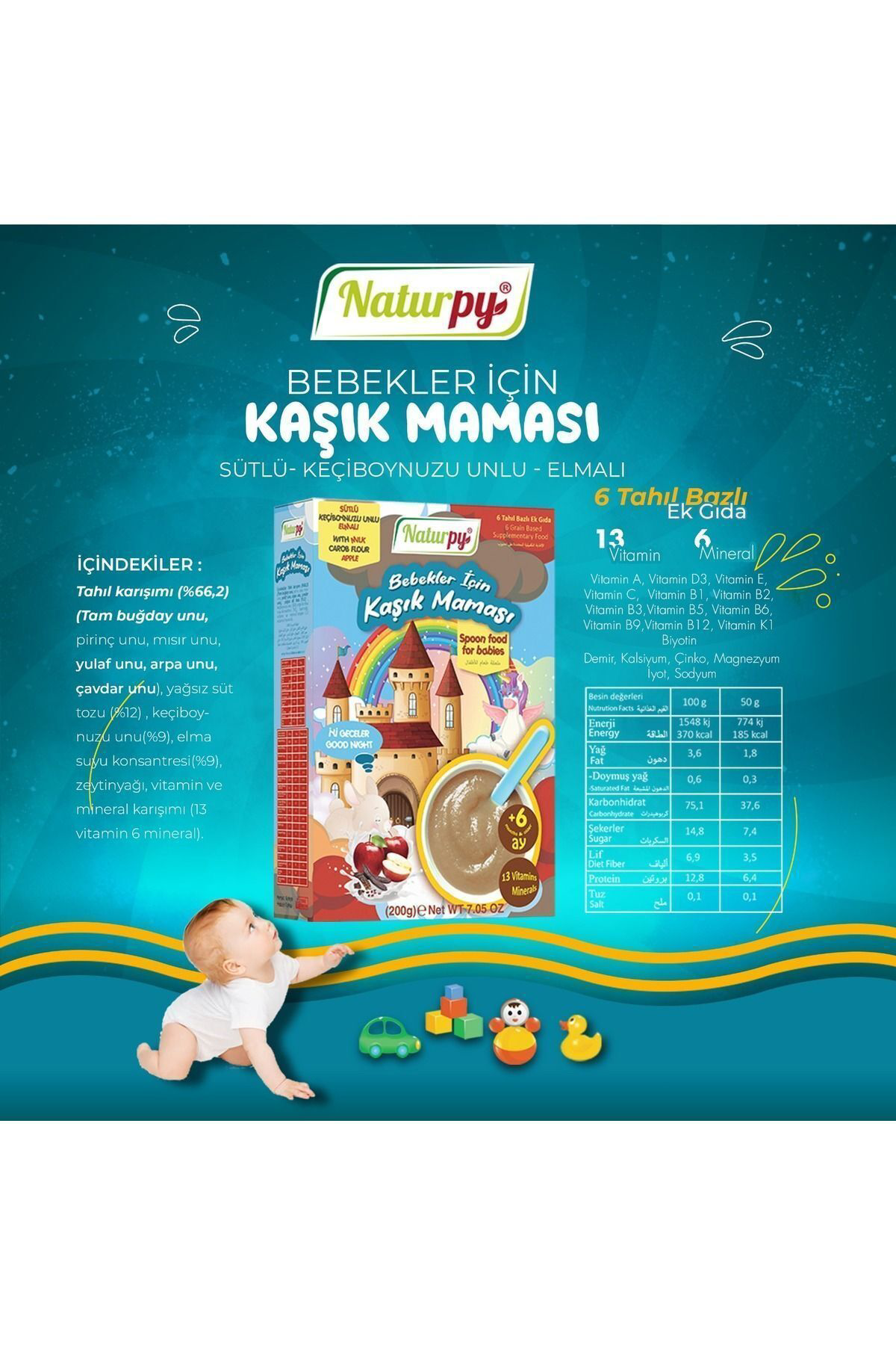 Naturpy Kaşik Mamasi 6+ Keçiboynuzu,Elmali,Sütlü 200 G