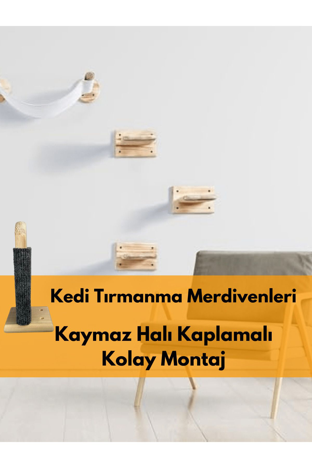 Beylini Kedi Tirmanma Merdiveni Duvara Monte 2 Li Paket,Tirnaklar Ve Ayak